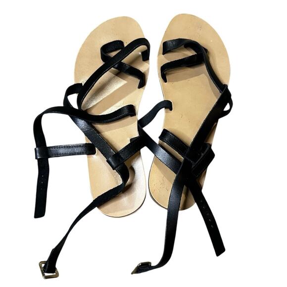 Topshop Black Leather Hiccup Strappy Toe Ring Sandals Size 6 - Picture 3 of 4